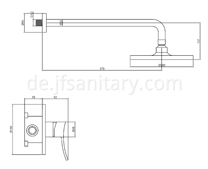 Size Of Concealed Bath Shower Mixer With Rain Shower